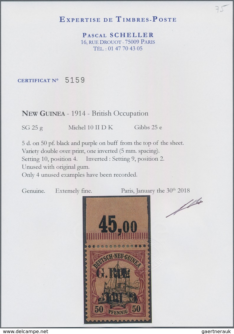 Deutsch-Neuguinea - Britische Besetzung: 1914: 5 D. Auf 50 Pf. Karmin/schwarz Auf Mattkarmin Mit Obe - Duits-Nieuw-Guinea