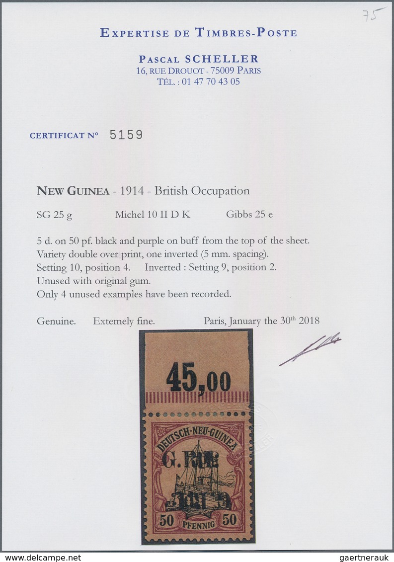 Deutsch-Neuguinea - Britische Besetzung: 1914: 5 D. Auf 50 Pf. Karmin/schwarz Auf Mattkarmin Mit Obe - Nueva Guinea Alemana