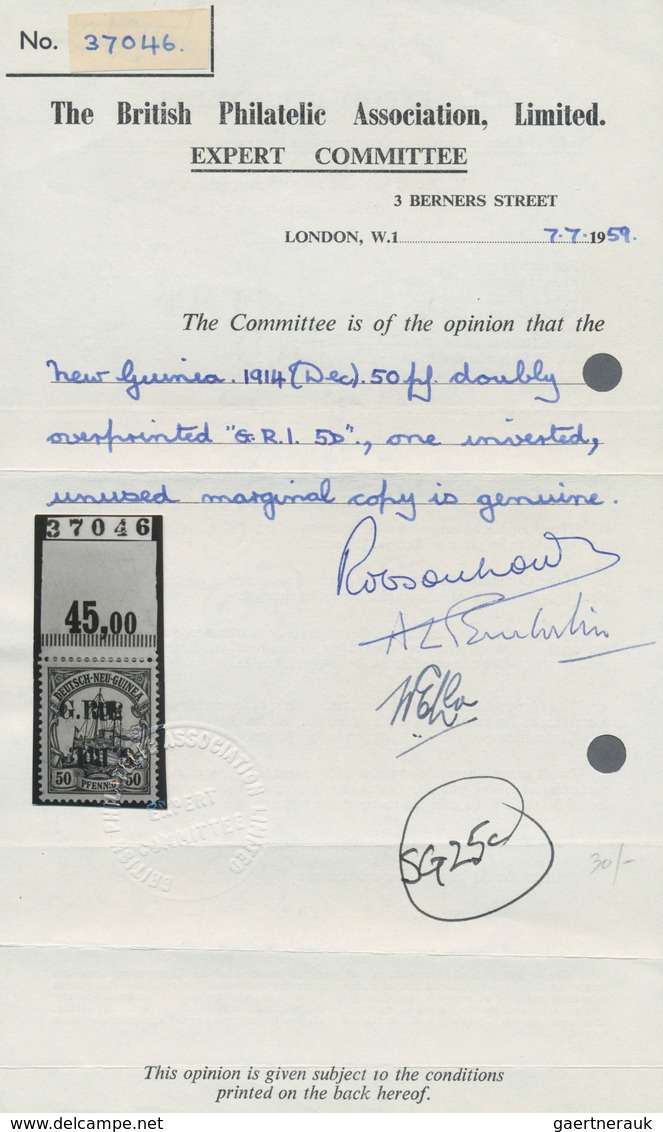 Deutsch-Neuguinea - Britische Besetzung: 1914: 5 D. Auf 50 Pf. Karmin/schwarz Auf Mattkarmin Mit Obe - Nuova Guinea Tedesca