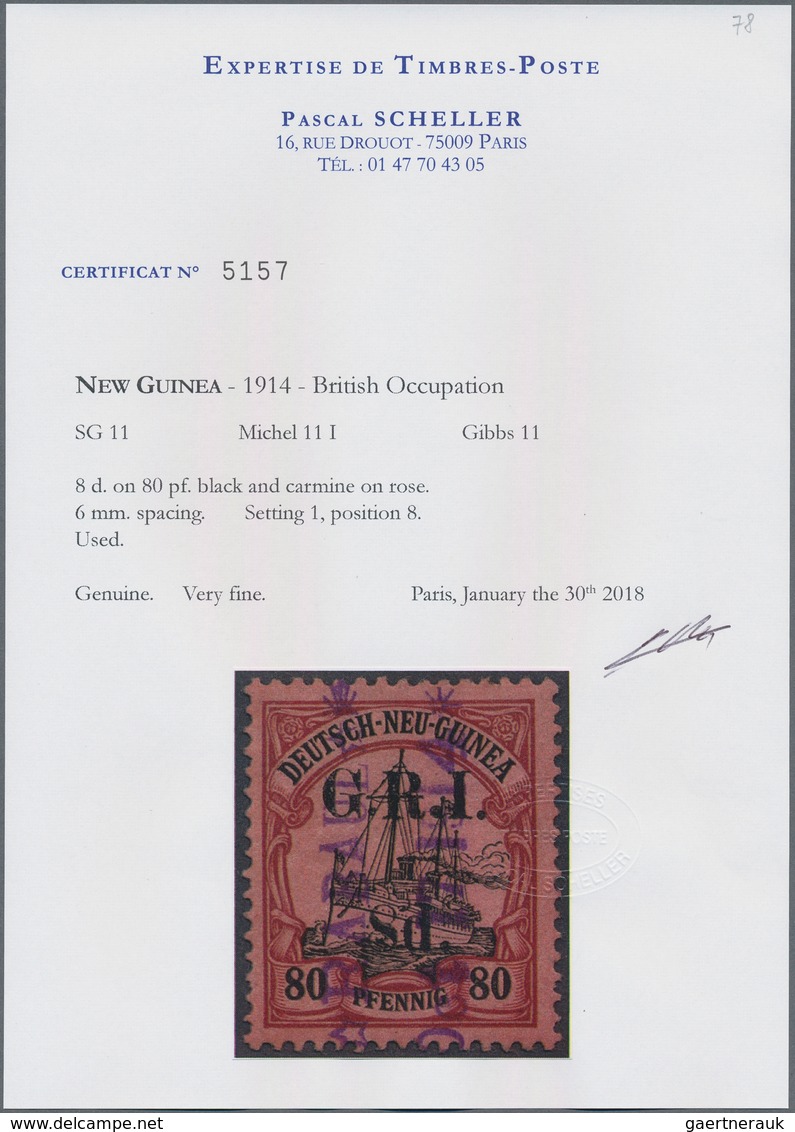 Deutsch-Neuguinea - Britische Besetzung: 1914: 8 D. Auf 80 Pf. Karmin/schwarz Auf Mattkarmin, Aufdru - German New Guinea