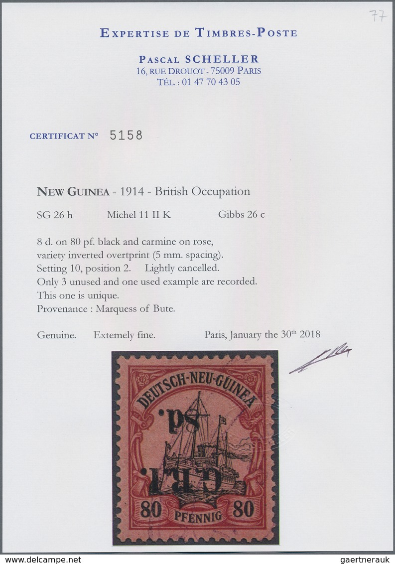 Deutsch-Neuguinea - Britische Besetzung: 1914: 8 D. Auf 80 Pf. Karmin/schwarz Auf Mattkarmin, KOPFST - Nouvelle-Guinée