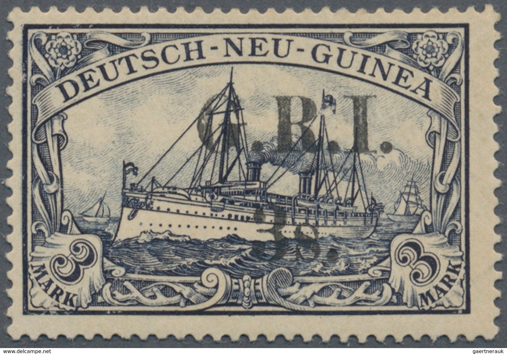 Deutsch-Neuguinea - Britische Besetzung: 1914: 3 S. Auf 3 M. Violettschwarz, Aufdruck 'G.R.I.' In Ty - Nuova Guinea Tedesca