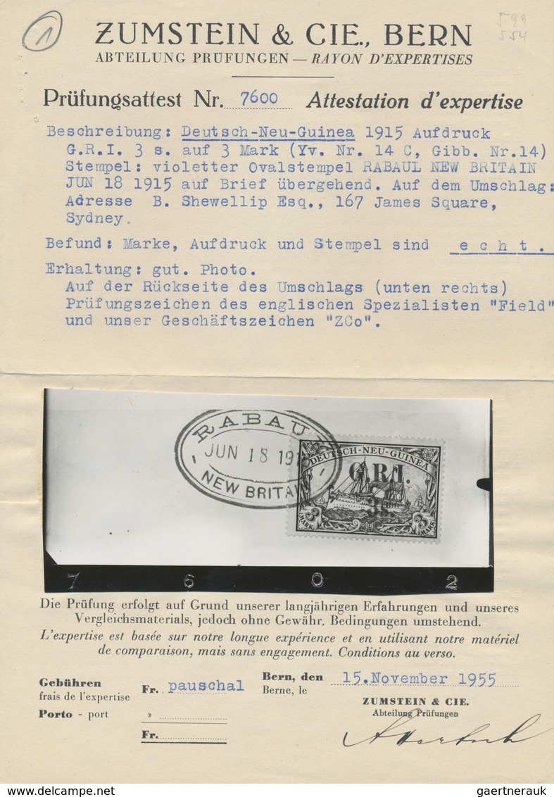 Deutsch-Neuguinea - Britische Besetzung: 1914: 3 S. Auf 3 M. Violettschwarz, Aufdruck 'G.R.I.' In Ty - Nueva Guinea Alemana