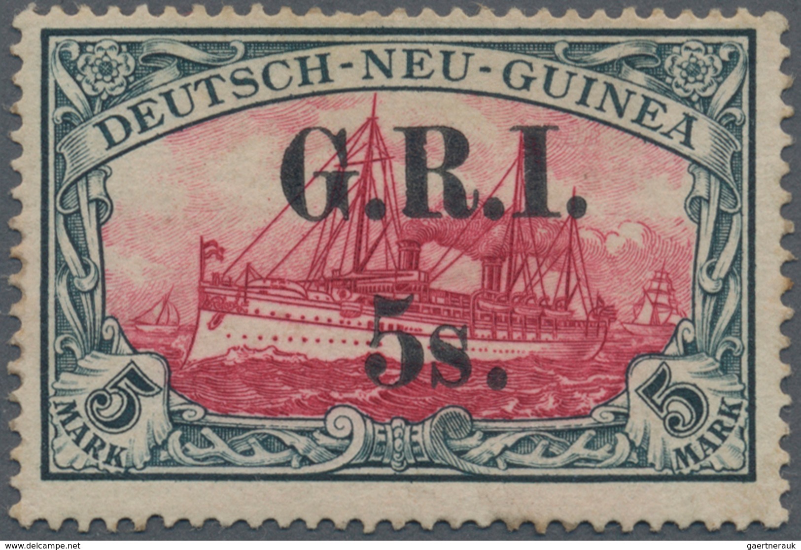 Deutsch-Neuguinea - Britische Besetzung: 1914: 5 S. Auf 5 M. Grünschwarz/dunkelkarmin, Aufdruck 'G.R - German New Guinea