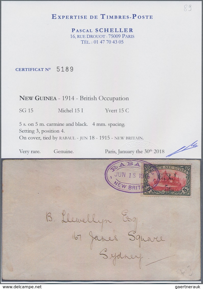 Deutsch-Neuguinea - Britische Besetzung: 1914: 5 S. Auf 5 M. Grünschwarz/dunkelkarmin, Aufdruck 'G.R - Nuova Guinea Tedesca