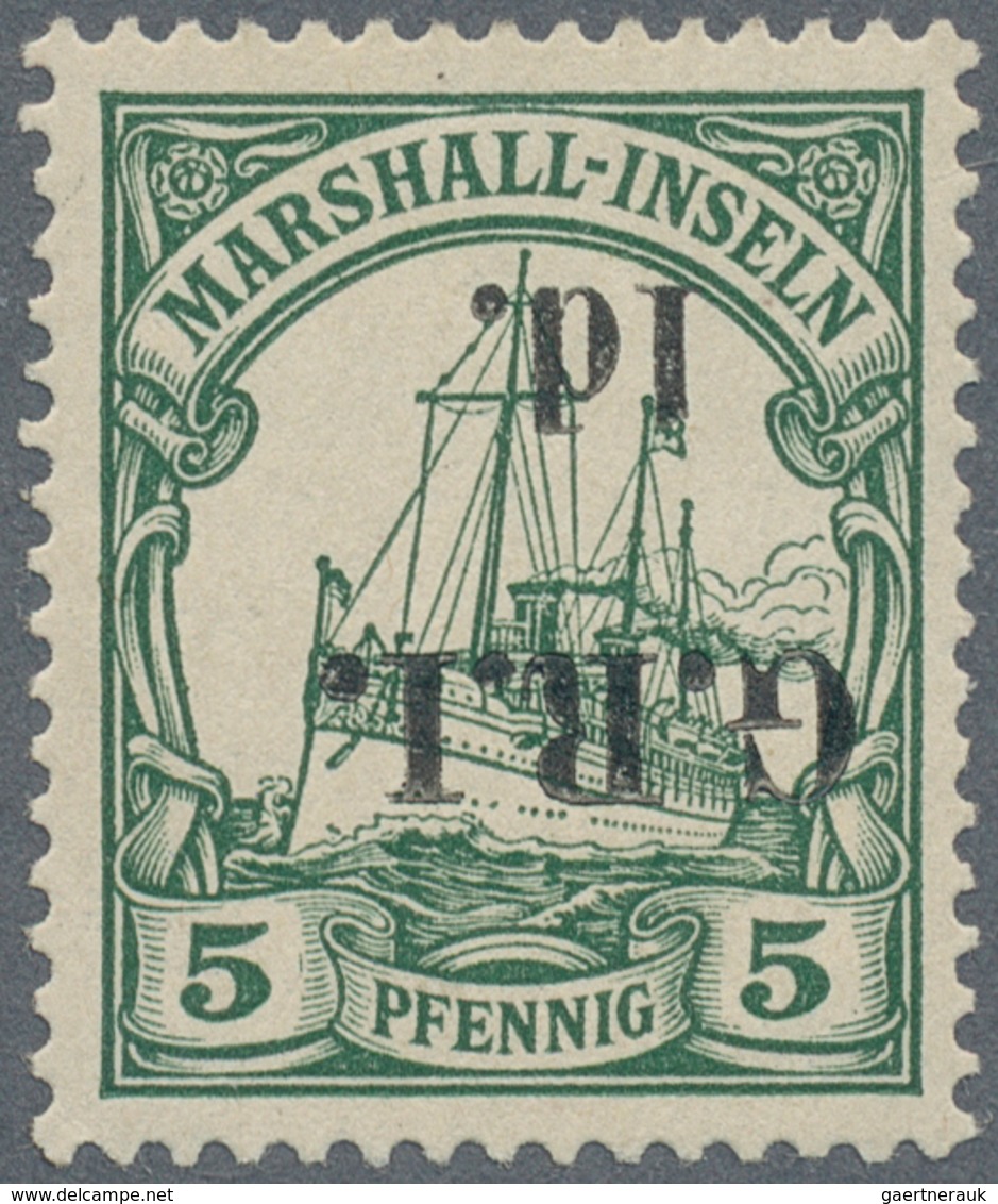 Deutsche Kolonien - Marshall-Inseln - Britische Besetzung: 1914: 1 D. Auf 5 Pf. Dunkelgrün Mit KOPFS - Isole Marshall