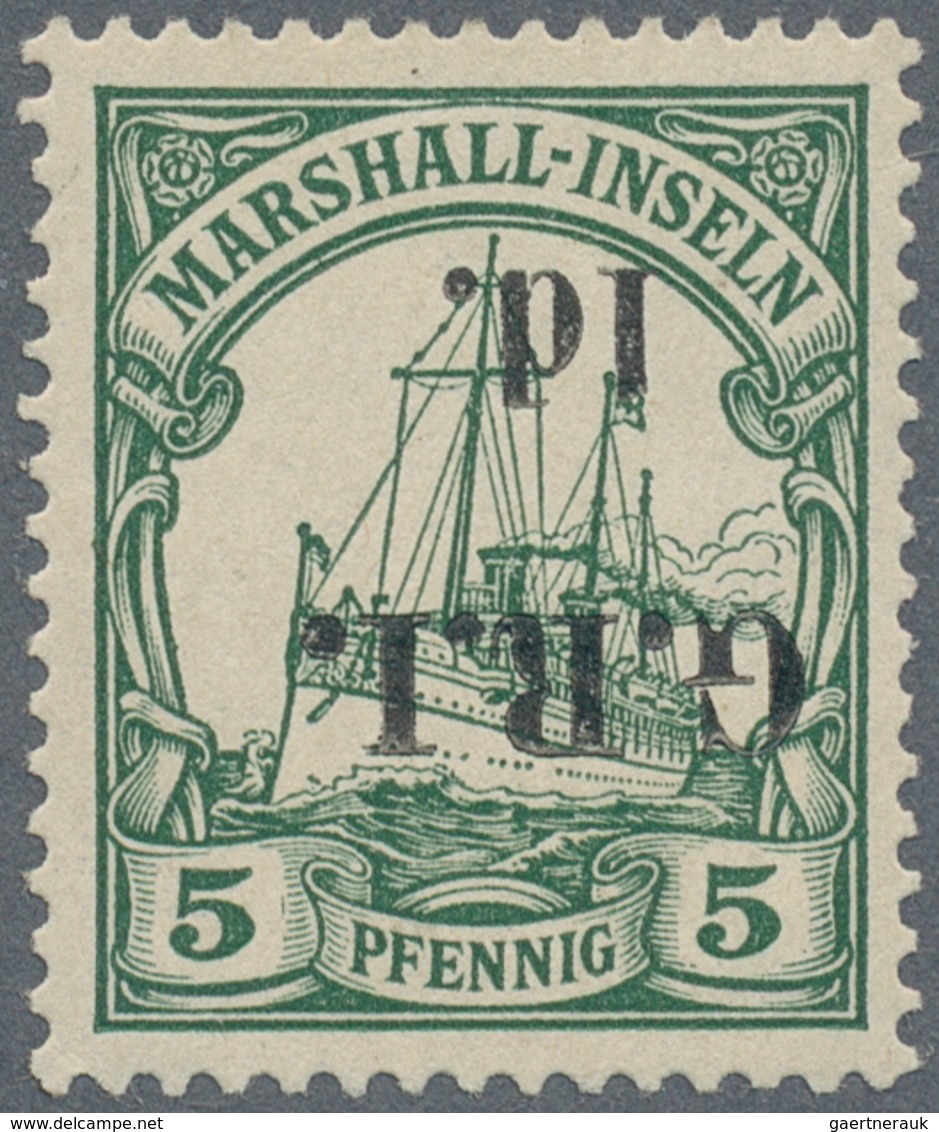 Deutsche Kolonien - Marshall-Inseln - Britische Besetzung: 1914: 1 D. Auf 5 Pf. Dunkelgrün Mit KOPFS - Islas Marshall