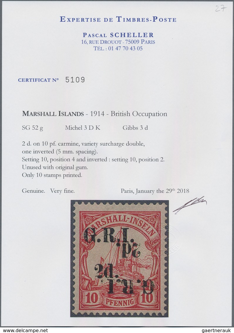 Deutsche Kolonien - Marshall-Inseln - Britische Besetzung: 1914: 2 D. Auf 10 Pf. Dunkelkarminrot Mit - Isole Marshall