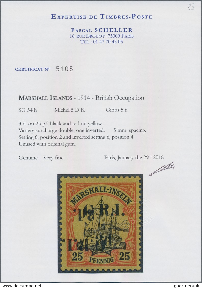 Deutsche Kolonien - Marshall-Inseln - Britische Besetzung: 1914: 3d. Auf 25 Pf. Orange/schwarz Auf G - Islas Marshall