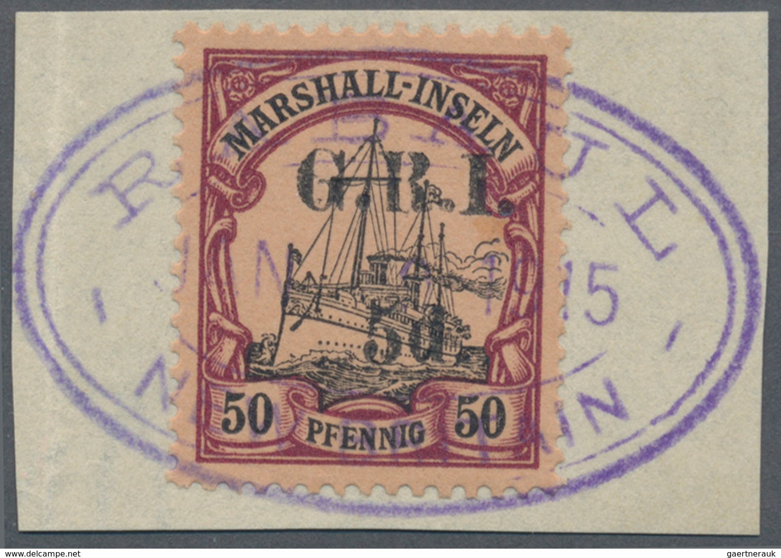 Deutsche Kolonien - Marshall-Inseln - Britische Besetzung: 1914: 5 D. Auf 50 Pf. Violett/schwarz Auf - Isole Marshall