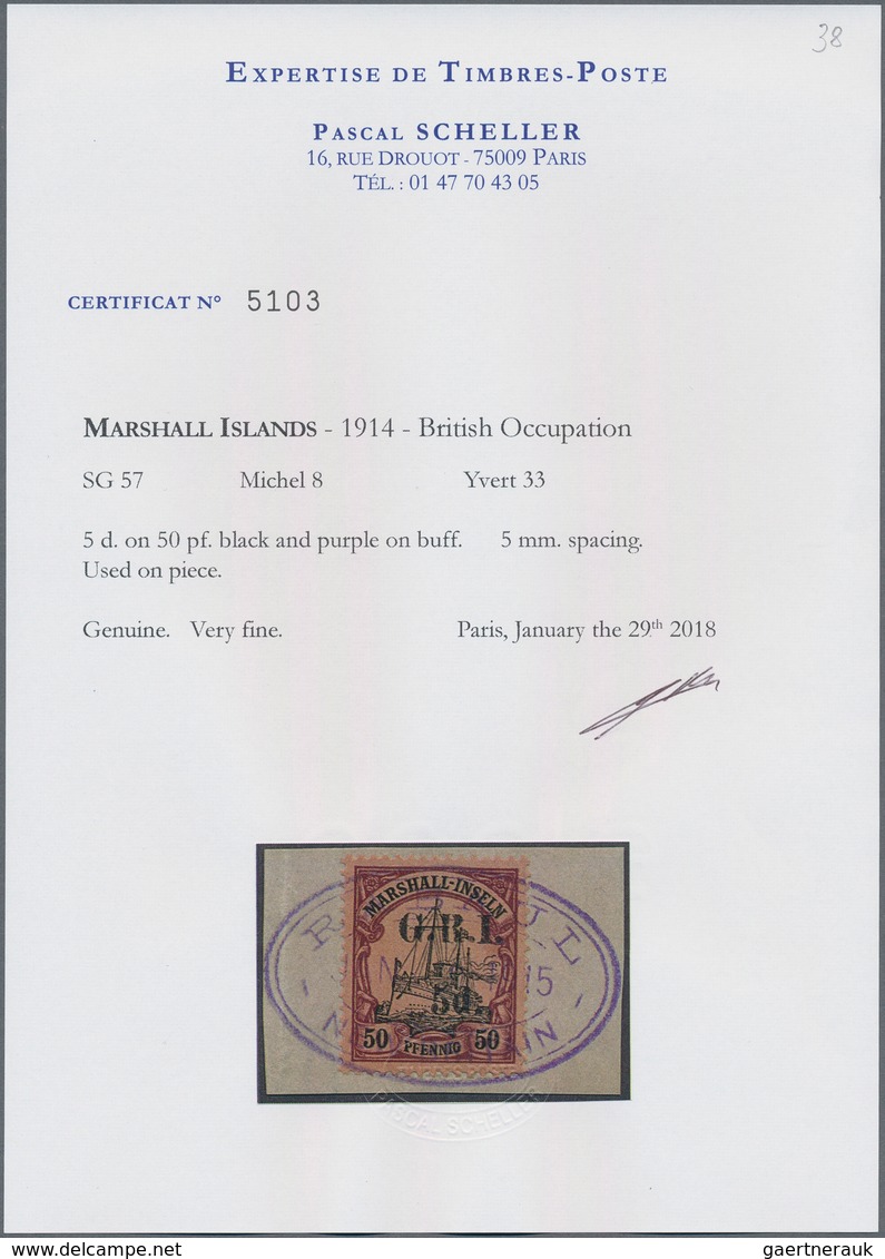 Deutsche Kolonien - Marshall-Inseln - Britische Besetzung: 1914: 5 D. Auf 50 Pf. Violett/schwarz Auf - Isole Marshall