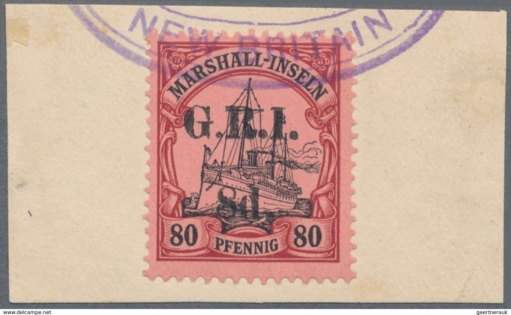 Deutsche Kolonien - Marshall-Inseln - Britische Besetzung: 1914: 8 D. Auf 80 Pf. Karmin/schwarz Auf - Isole Marshall