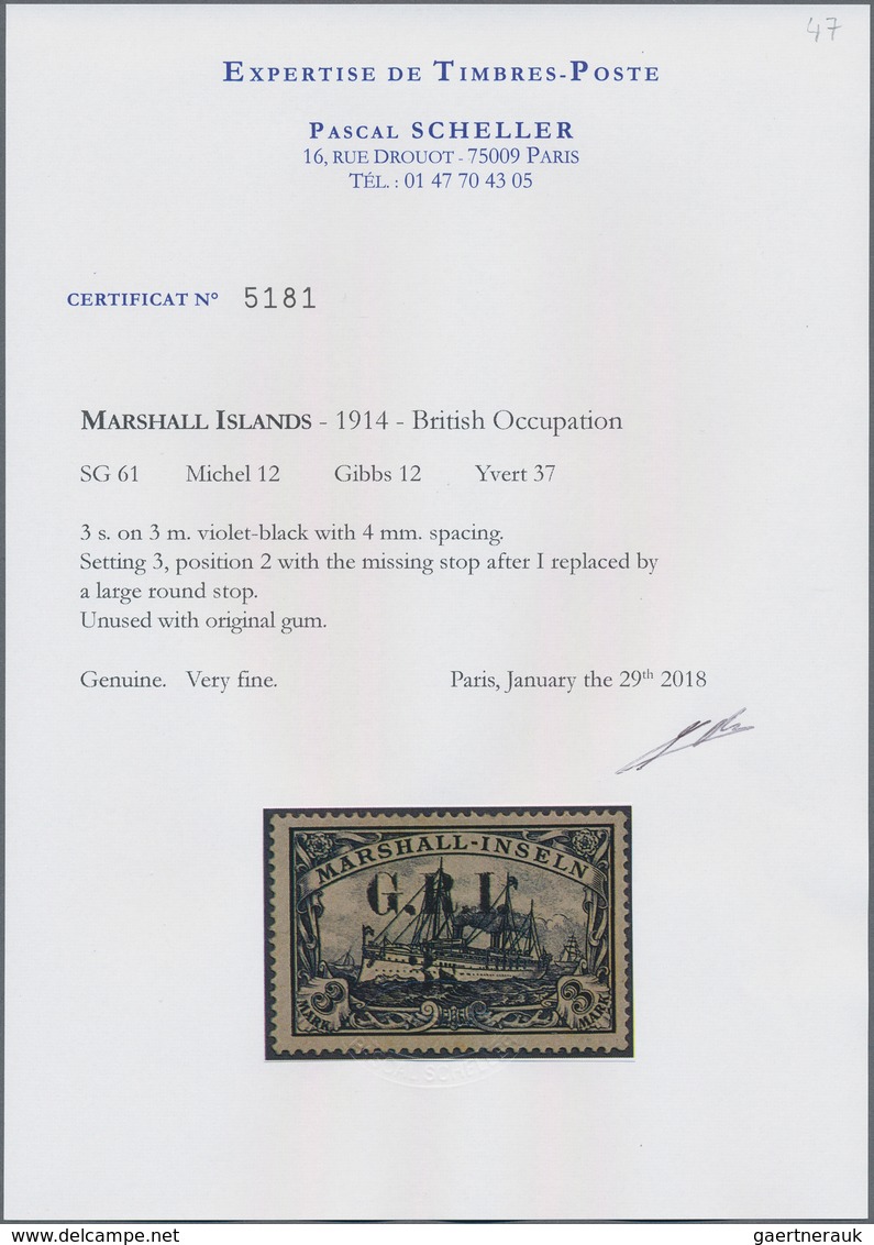 Deutsche Kolonien - Marshall-Inseln - Britische Besetzung: 1914: 3 S. Auf 3 M. Violettschwarz, Mit A - Isole Marshall