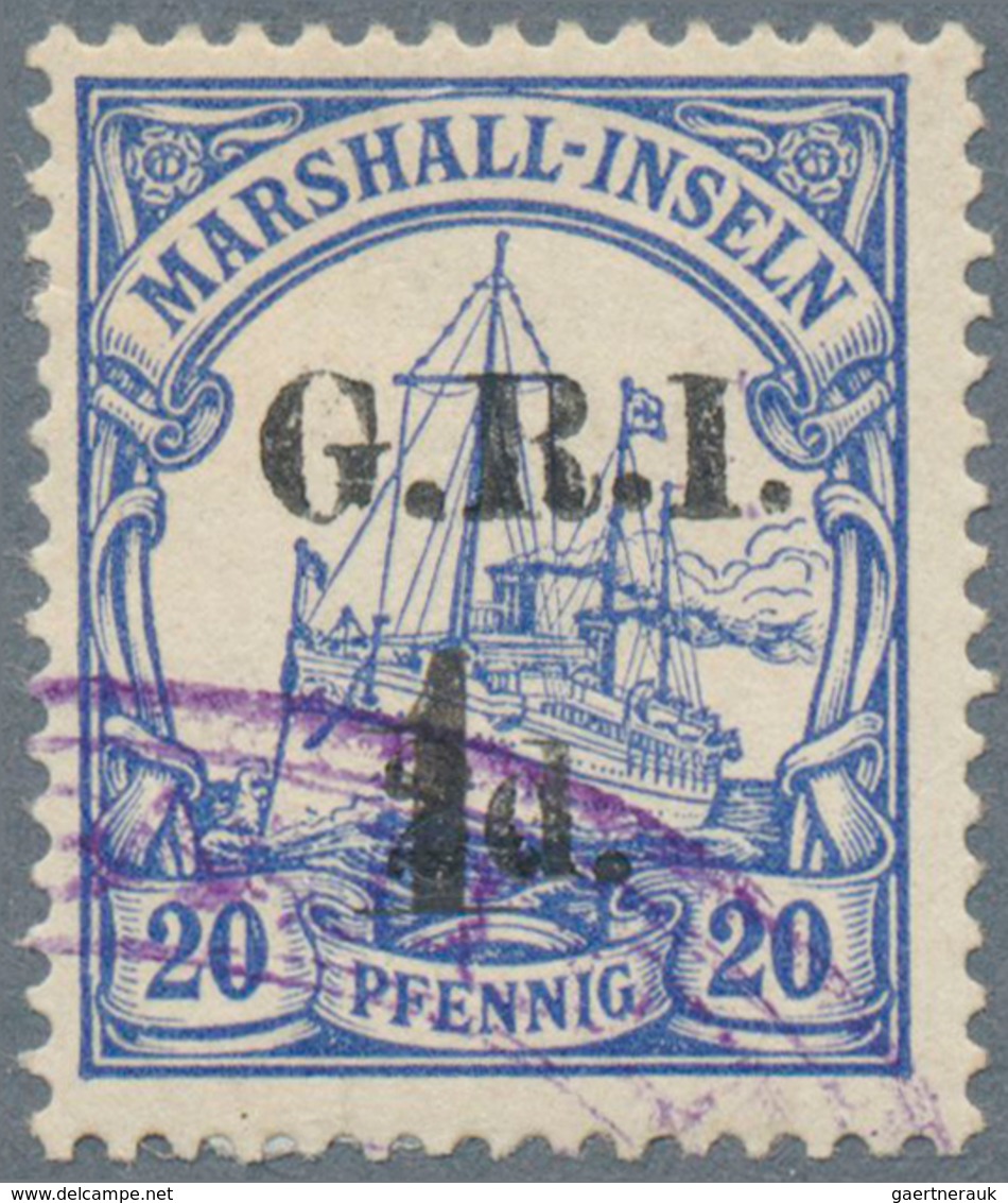 Deutsche Kolonien - Marshall-Inseln - Britische Besetzung: 1914: 1 Auf 2 D. Auf 20 Pf. Ultramarin, M - Isole Marshall