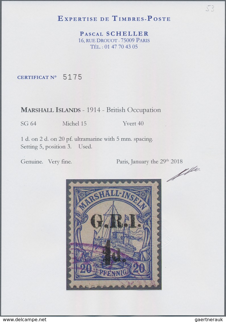 Deutsche Kolonien - Marshall-Inseln - Britische Besetzung: 1914: 1 Auf 2 D. Auf 20 Pf. Ultramarin, M - Marshall Islands