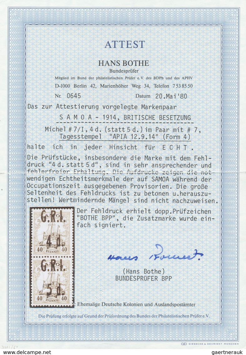 Deutsche Kolonien - Samoa - Britische Besetzung: 1914: Senkrechtes Paar "5 D." Auf 40 Pf. Karmin/sch - Samoa