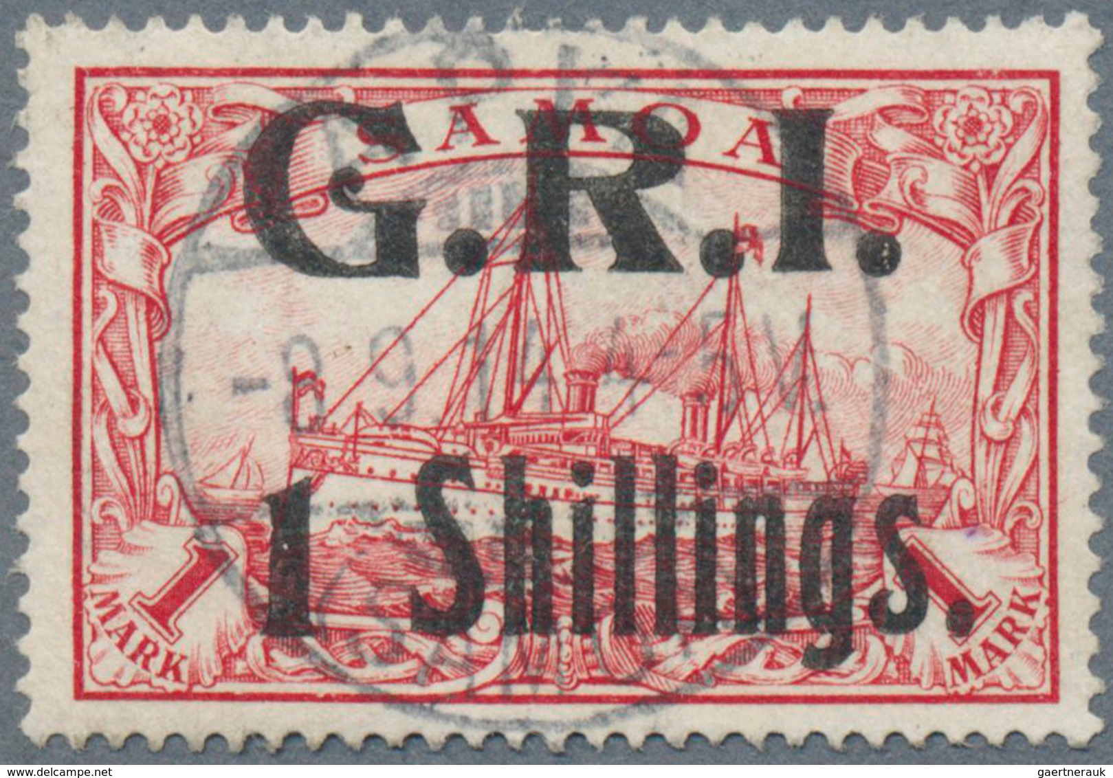 Deutsche Kolonien - Samoa - Britische Besetzung: 1914: "1 Shillings." Auf 1 Mark Dunkelrot, Aufdruck - Samoa