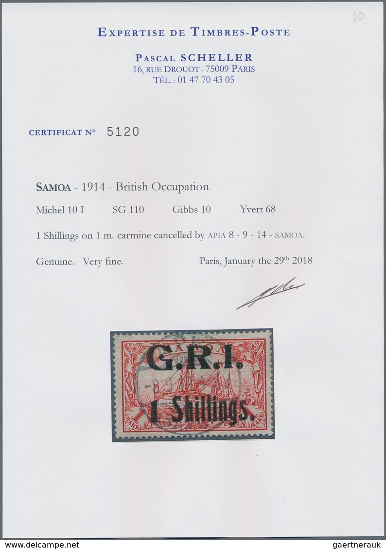 Deutsche Kolonien - Samoa - Britische Besetzung: 1914: "1 Shillings." Auf 1 Mark Dunkelrot, Aufdruck - Samoa