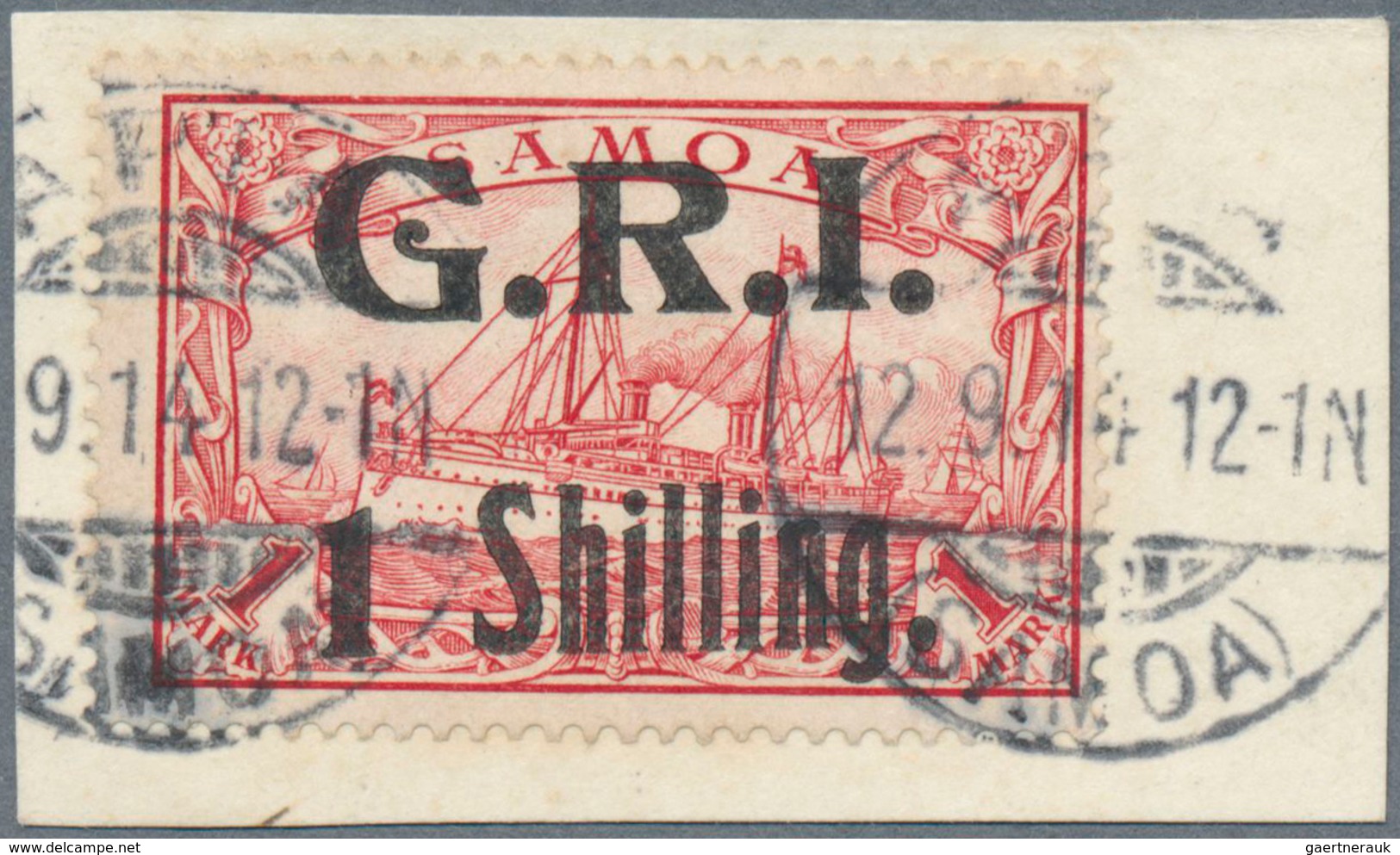 Deutsche Kolonien - Samoa - Britische Besetzung: 1914: "1 Shilling." Auf 1 Mark Dunkelrot, Aufdruck - Samoa