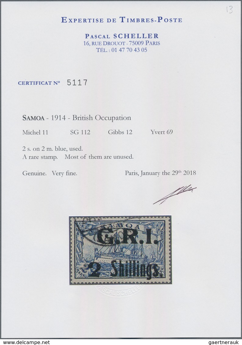 Deutsche Kolonien - Samoa - Britische Besetzung: 1914: "2 Shillings." Auf 2 Mark Blau, Aufdruck "G.R - Samoa