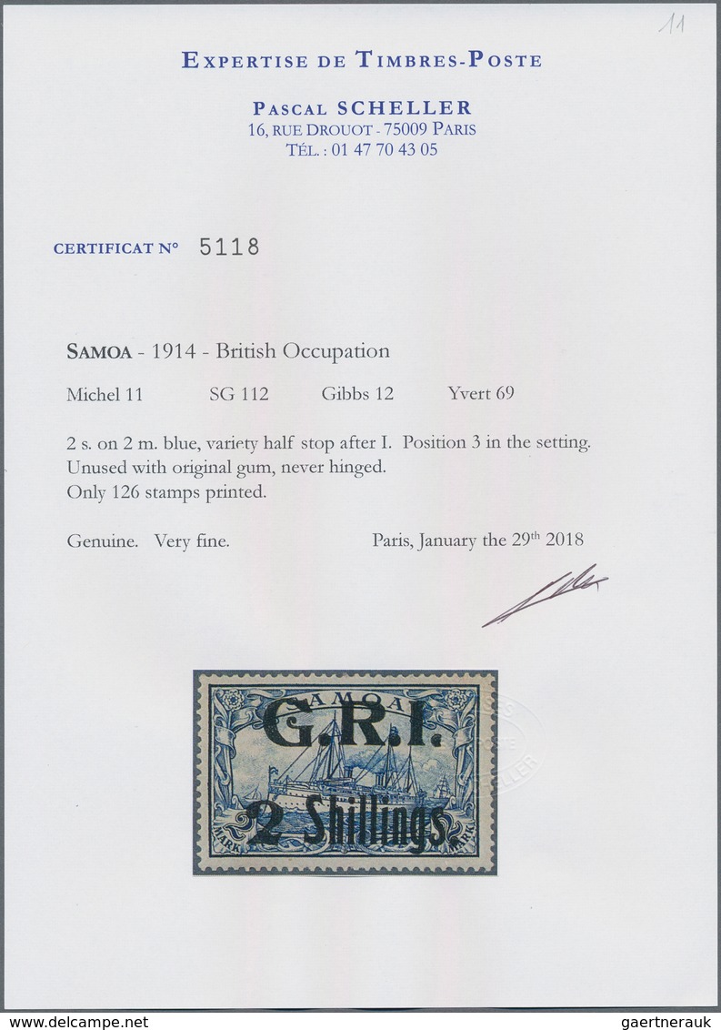 Deutsche Kolonien - Samoa - Britische Besetzung: 1914: "2 Shillings." Auf 2 Mark Blau, AUFDRUCKFEHLE - Samoa
