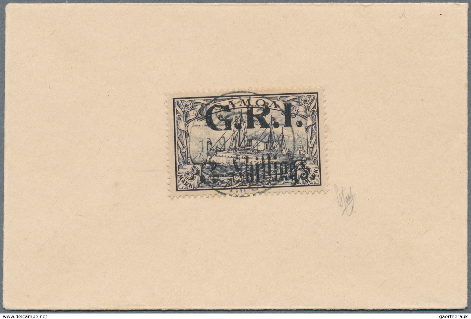 Deutsche Kolonien - Samoa - Britische Besetzung: 1914: "3 Shillings." Auf 3 Mark Violettschwarz, Auf - Samoa