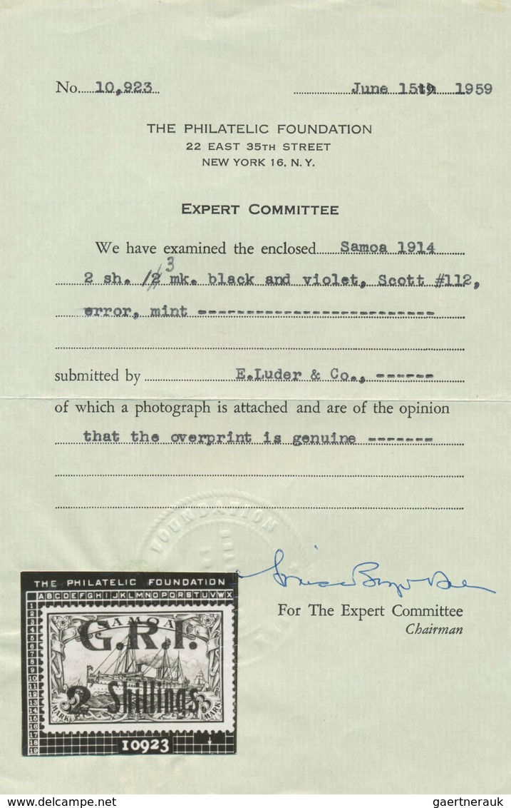 Deutsche Kolonien - Samoa - Britische Besetzung: 1914: AUFDRUCKFEHLER "2 Shillings." Anstatt "3 Shil - Samoa