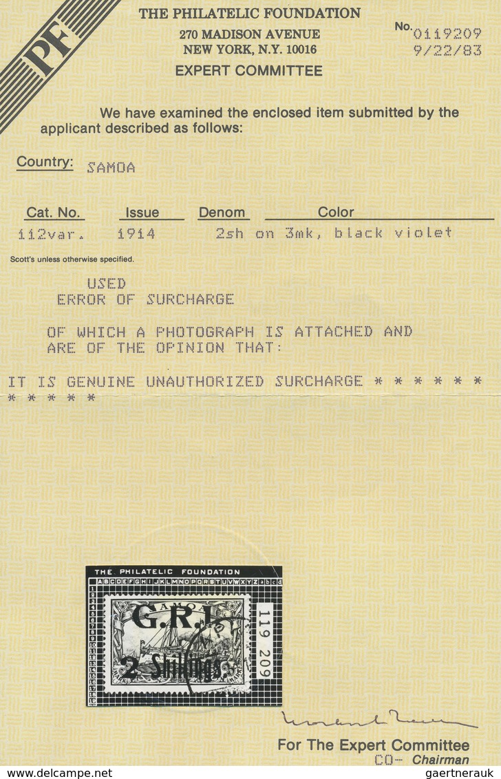 Deutsche Kolonien - Samoa - Britische Besetzung: 1914: AUFDRUCKFEHLER "2 Shillings." Anstatt "3 Shil - Samoa