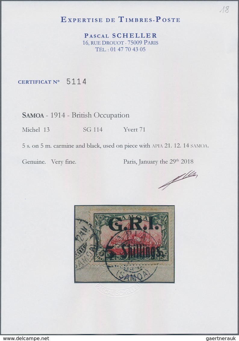 Deutsche Kolonien - Samoa - Britische Besetzung: 1914: "5 Shillings." Auf 5 Mark Grünschwarz/karmin, - Samoa
