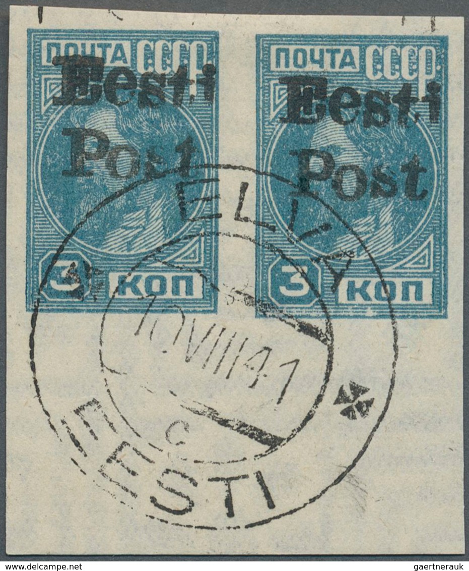 Dt. Besetzung II WK - Estland - Elwa: 1941, 3 K Dunkelgrünlichblau Freimarke "Werktätige", Mit Aufdr - Occupation 1938-45