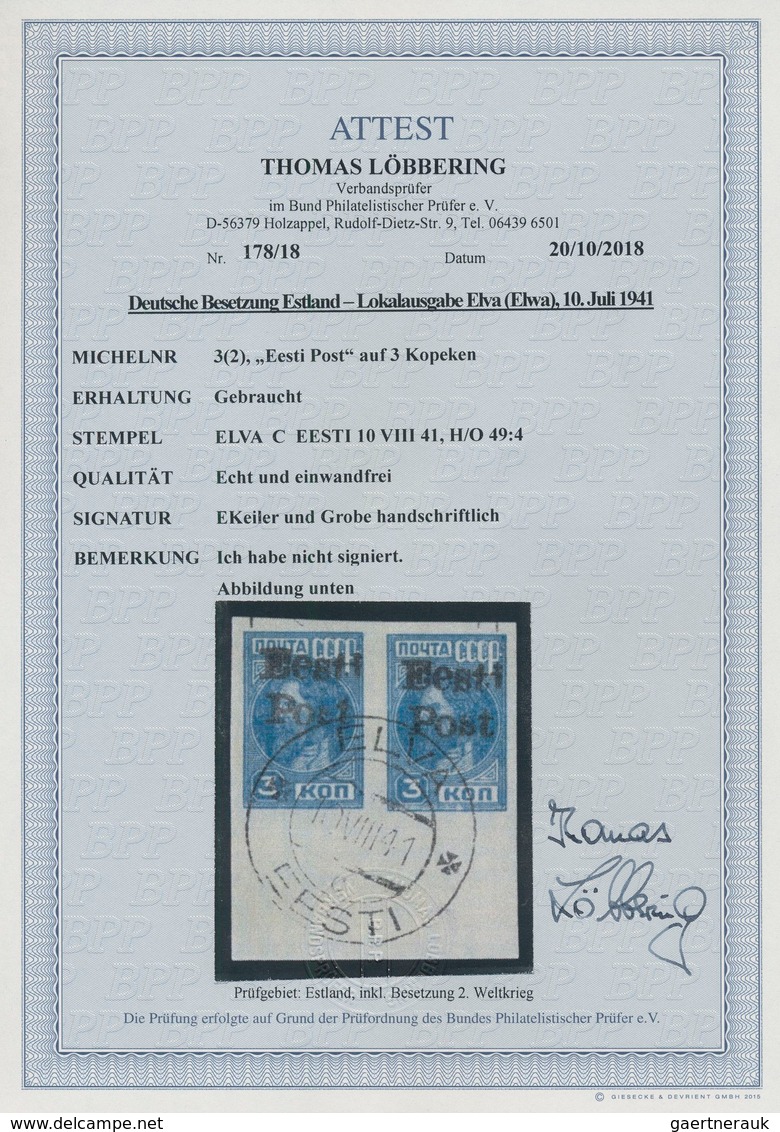 Dt. Besetzung II WK - Estland - Elwa: 1941, 3 K Dunkelgrünlichblau Freimarke "Werktätige", Mit Aufdr - Occupation 1938-45