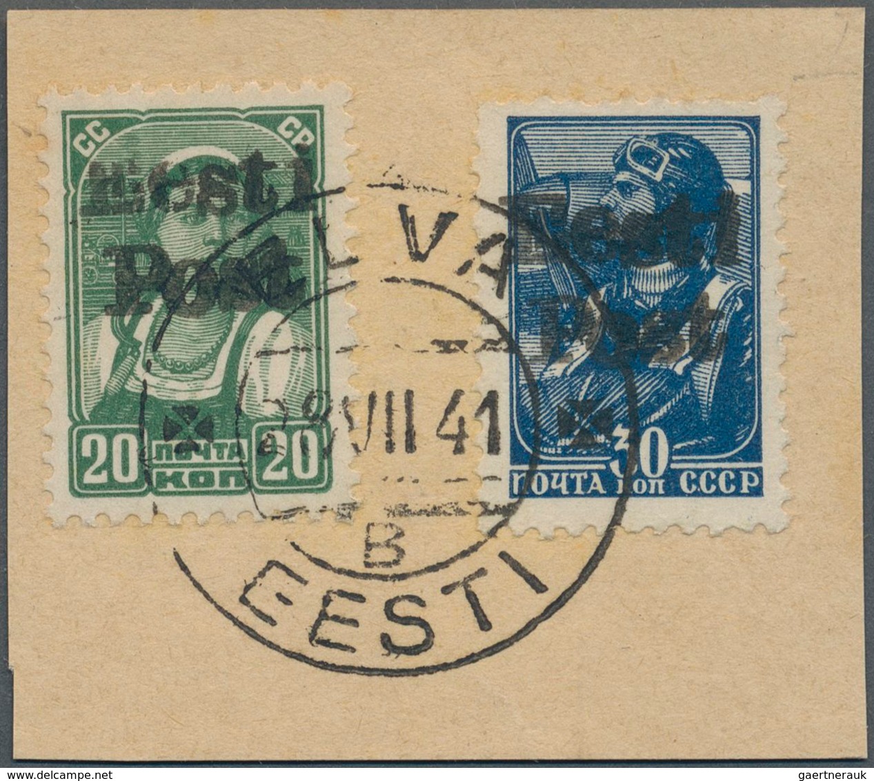 Dt. Besetzung II WK - Estland - Elwa: 1941, 20 K Schwarzgelbgrün Und 30 K Dunkelviolettultramarin Fr - Occupation 1938-45