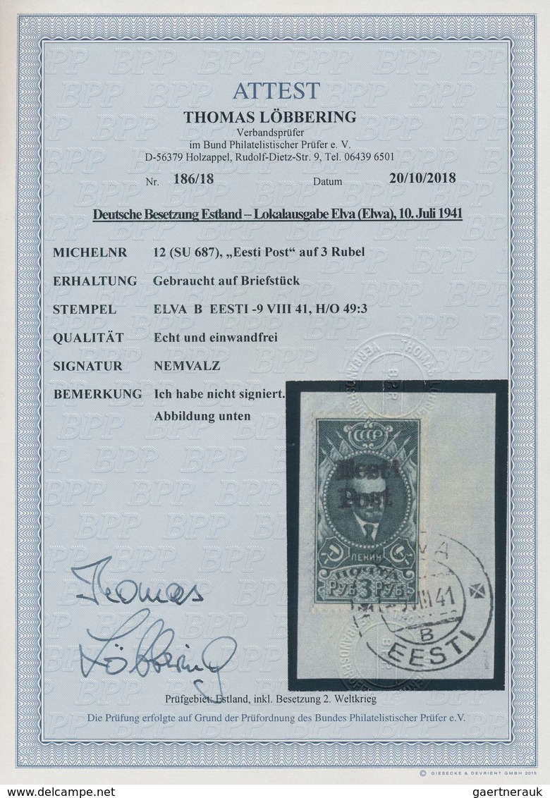 Dt. Besetzung II WK - Estland - Elwa: 1941, 3 R Schwarzopalgrün Freimarke "Lenin" Mit Aufdruck "Eest - Occupation 1938-45