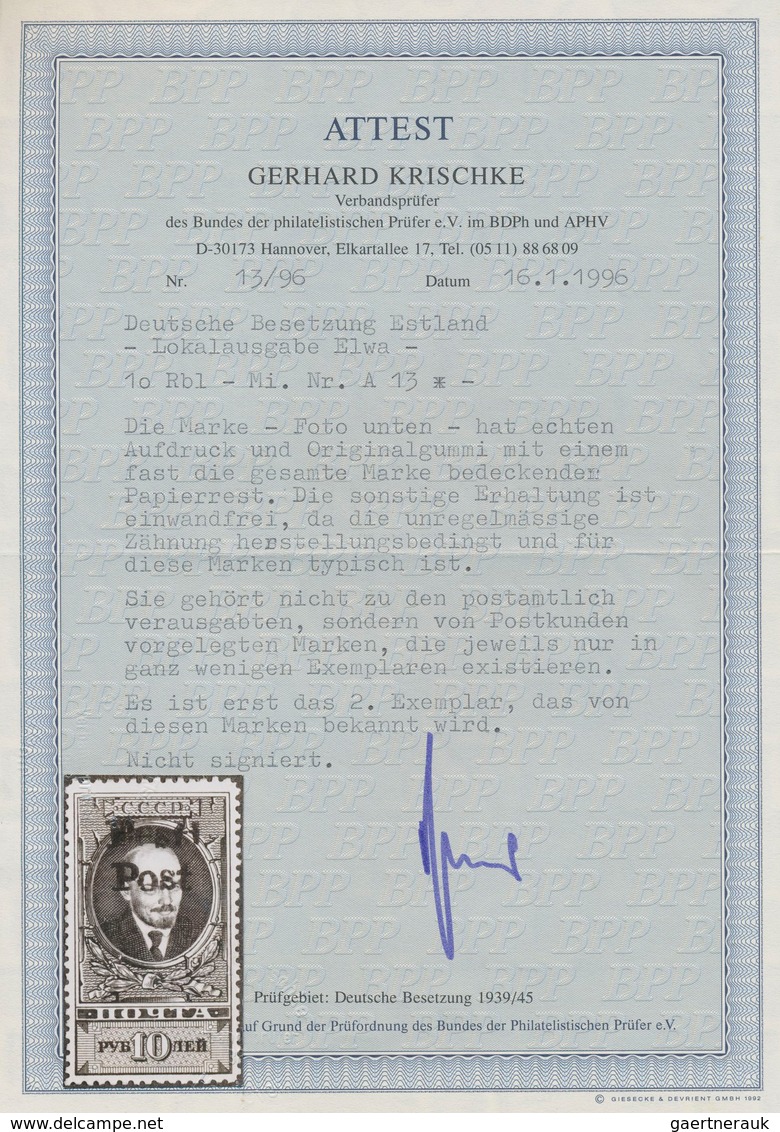Dt. Besetzung II WK - Estland - Elwa: 1941, 10 R Schwarzgrün Freimarke "Lenin" Mit Aufdruck "Eesti P - Occupation 1938-45