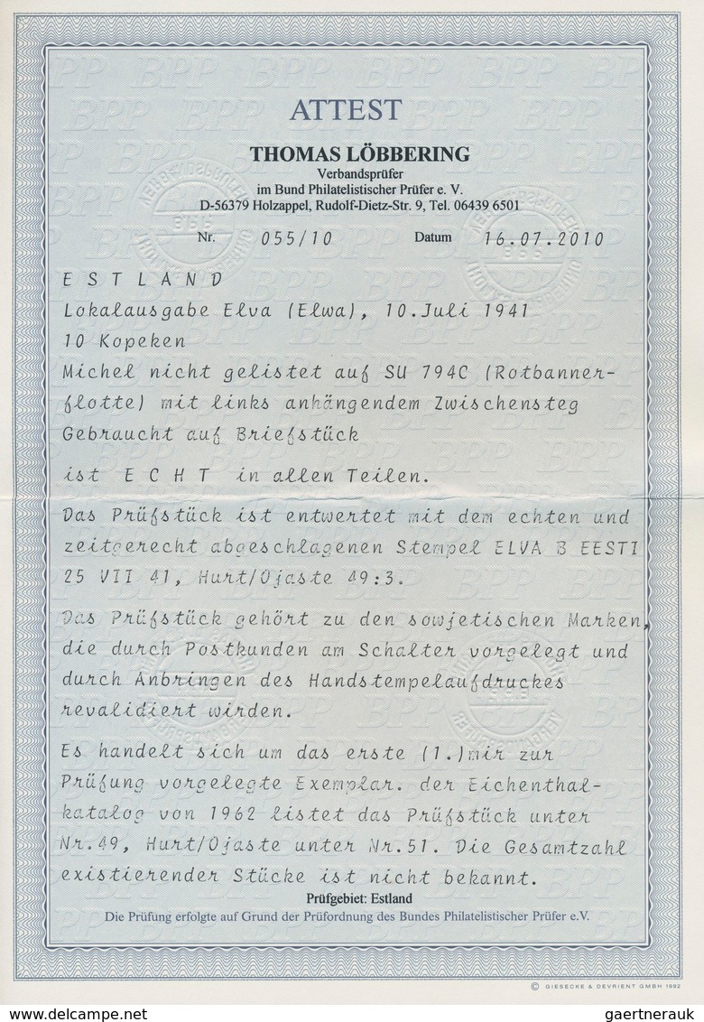 Dt. Besetzung II WK - Estland - Elwa: 1941, 10 K Dunkelviolettultramarin "23 Jahre Rote Armee", Link - Occupation 1938-45
