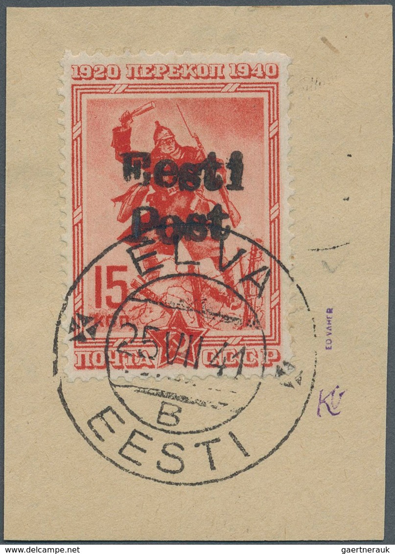 Dt. Besetzung II WK - Estland - Elwa: 1941, 15 K Rot "Perekop" Mit Aufdruck "Eesti Post", Entwertet - Occupation 1938-45