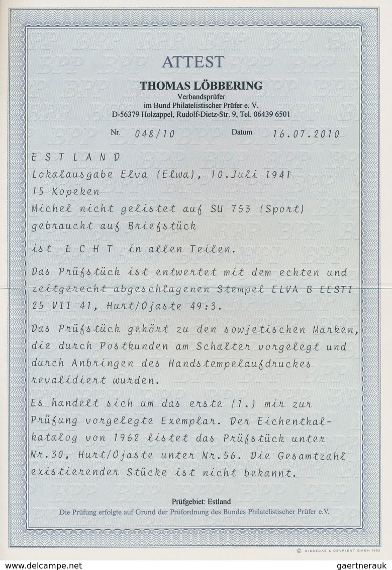Dt. Besetzung II WK - Estland - Elwa: 1941, 15 K Karmin "Sportabzeichen GTO" Mit Aufdruck "Eesti Pos - Occupation 1938-45
