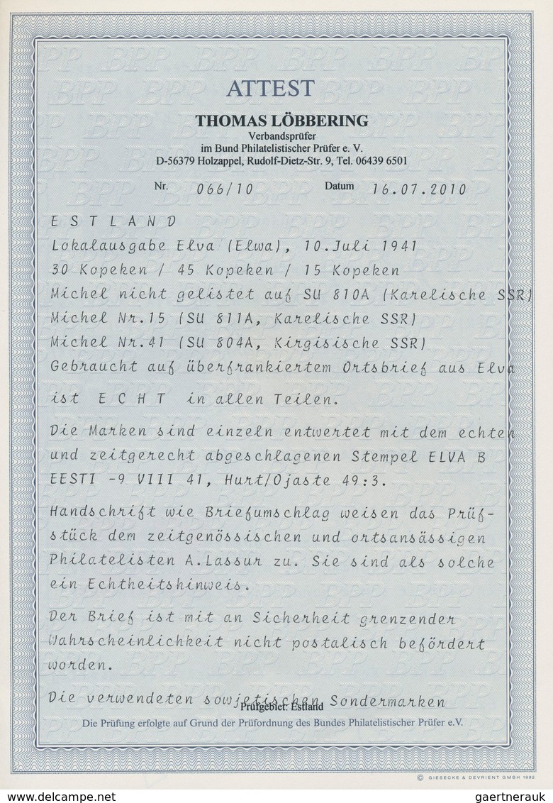 Dt. Besetzung II WK - Estland - Elwa: 1941, 15 K Schwarzorangebraun "Kirgisische ASSR", 30 K Rosarot - Besetzungen 1938-45