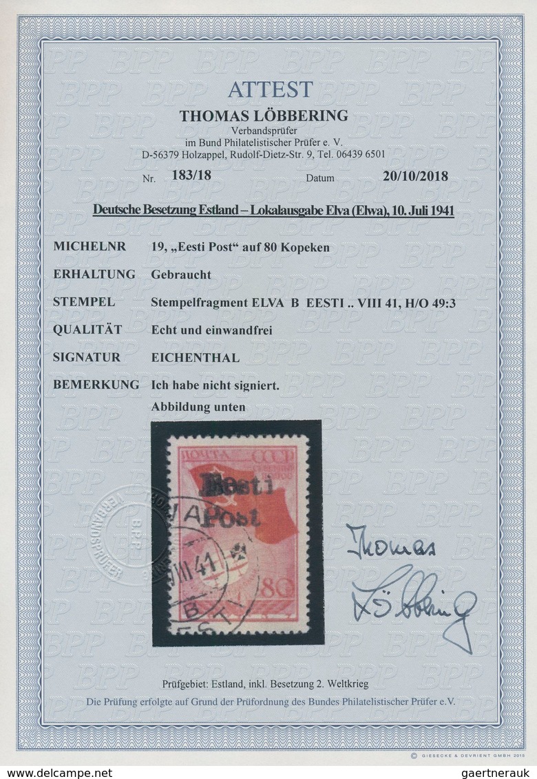 Dt. Besetzung II WK - Estland - Elwa: 1941, 80 K Dunkelbräunlichrot "Nordpolflug", Mit Aufdruck "Ees - Occupation 1938-45