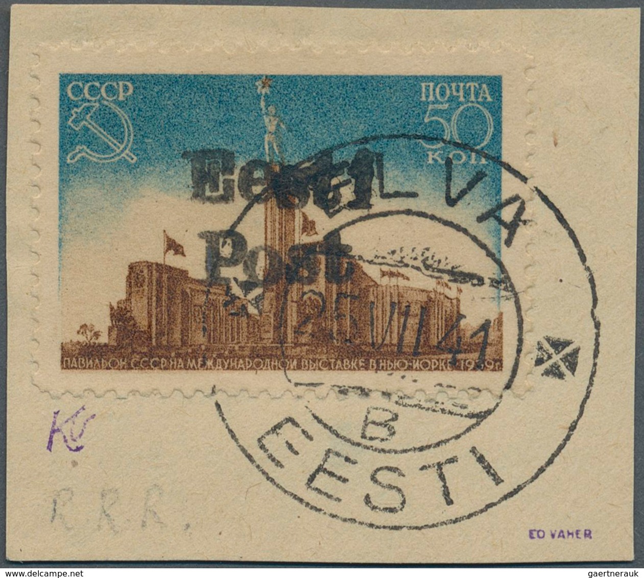 Dt. Besetzung II WK - Estland - Elwa: 1941, 50 K Preußischblau/dunkelorangebraun "Weltausstellung Ne - Besetzungen 1938-45