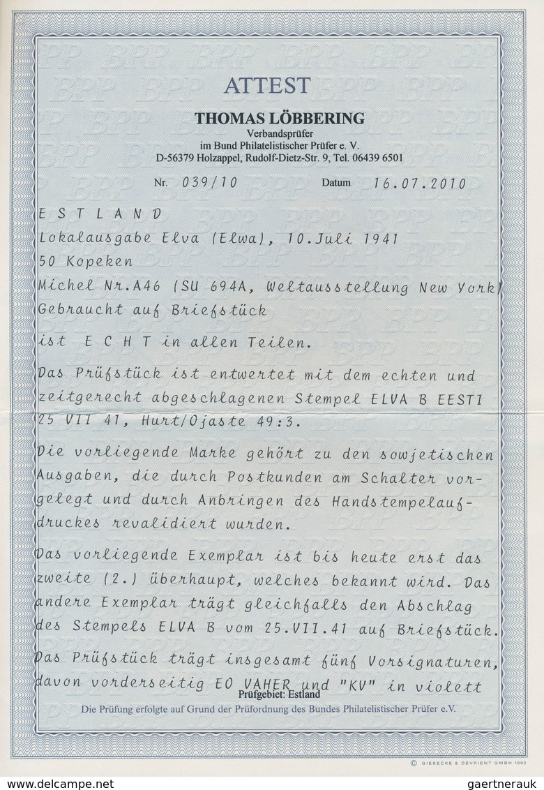 Dt. Besetzung II WK - Estland - Elwa: 1941, 50 K Preußischblau/dunkelorangebraun "Weltausstellung Ne - Besetzungen 1938-45