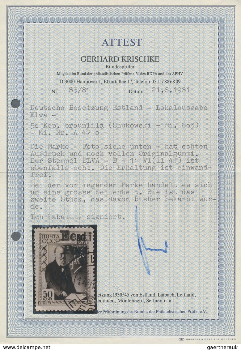 Dt. Besetzung II WK - Estland - Elwa: 1941, 50 K Braunkarmin "Schukowskij" Mit Aufdruck "Eesti Post" - Occupation 1938-45