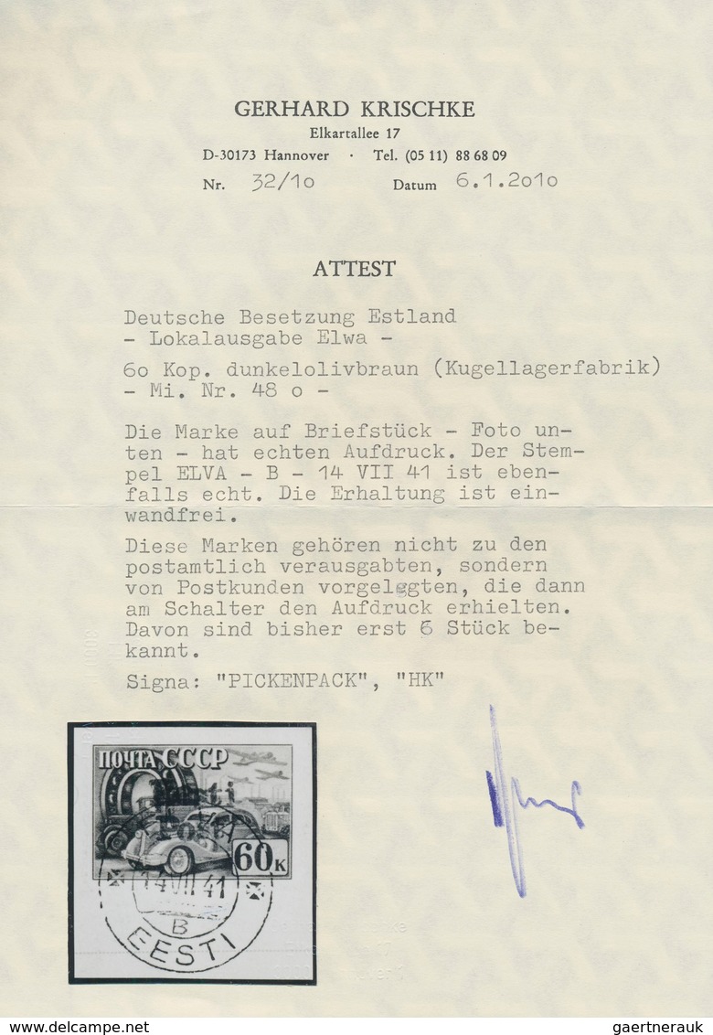 Dt. Besetzung II WK - Estland - Elwa: 1941, 60 K Schwärzlichockerbraun "Technisierung" Mit Aufdruck - Occupation 1938-45