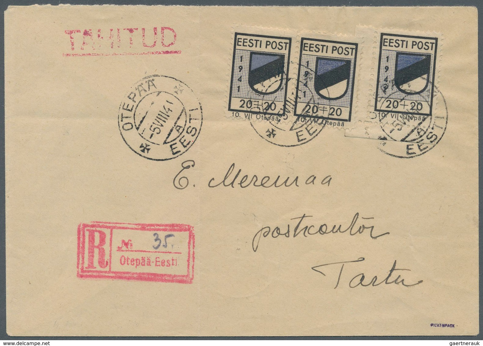 Dt. Besetzung II WK - Estland - Odenpäh (Otepää): 1941, 20 + 20 (K) Schwarz/violettultramarin, Type - Occupation 1938-45