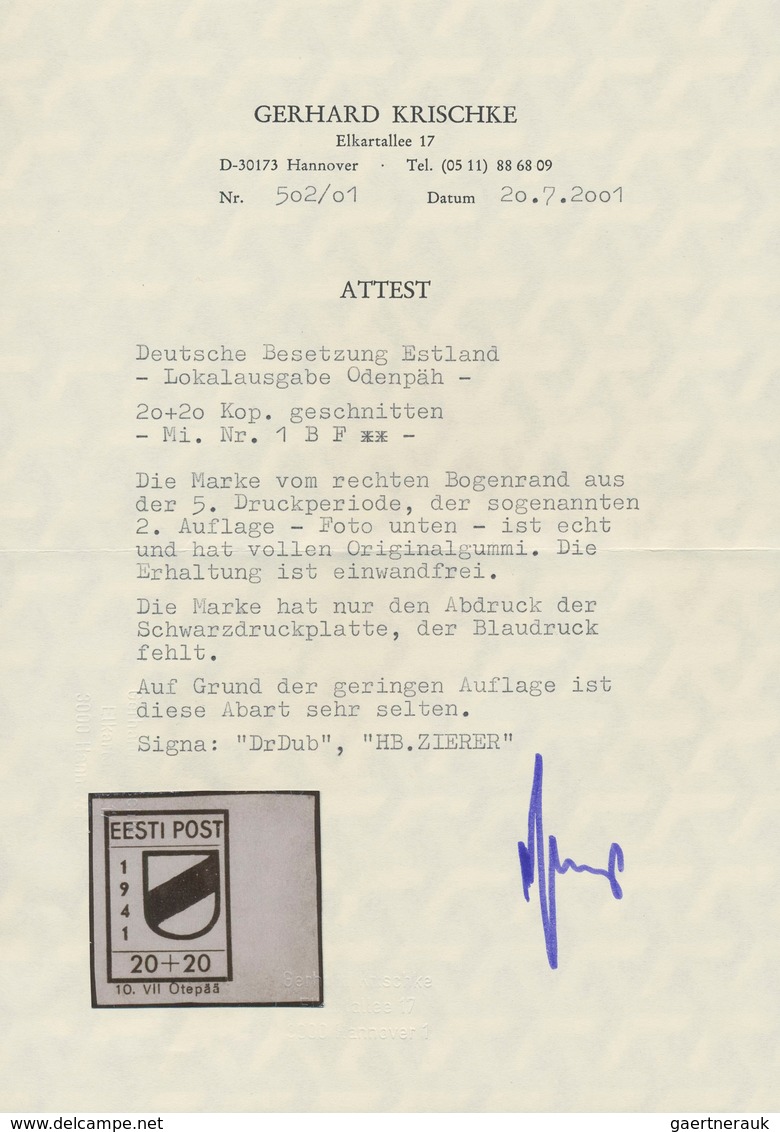 Dt. Besetzung II WK - Estland - Odenpäh (Otepää): 1941, 20 + 20 (K) Schwarz, Type II, FARBE VIOLETTU - Occupazione 1938 – 45