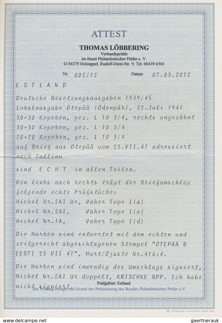 Dt. Besetzung II WK - Estland - Odenpäh (Otepää): 1941, 20 + 20 (K) Schwarz/violettultramarin, Type - Ocupación 1938 – 45