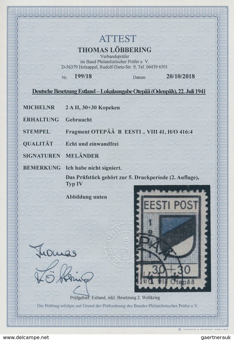 Dt. Besetzung II WK - Estland - Odenpäh (Otepää): 1941, 30 + 30 (K) Schwarz/violettultramarin, Type - Occupation 1938-45