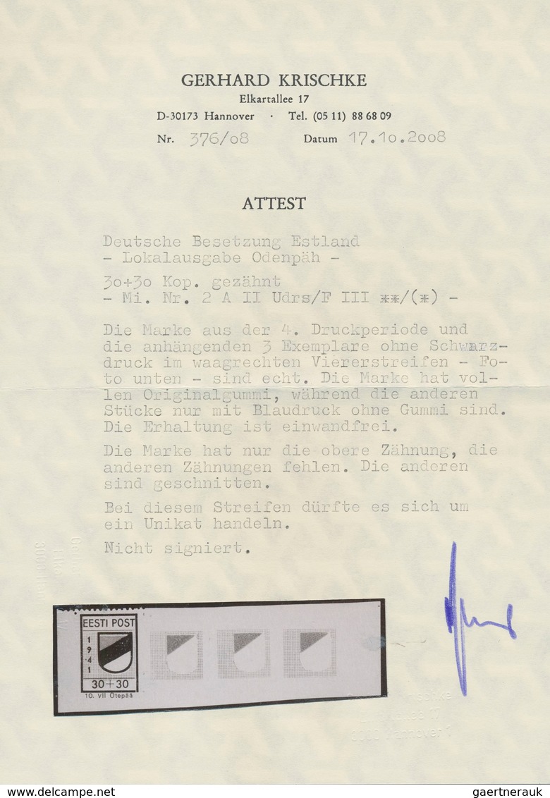 Dt. Besetzung II WK - Estland - Odenpäh (Otepää): 1941, 30 + 30 (K) Schwarz/violettultramarin, Type - Occupazione 1938 – 45