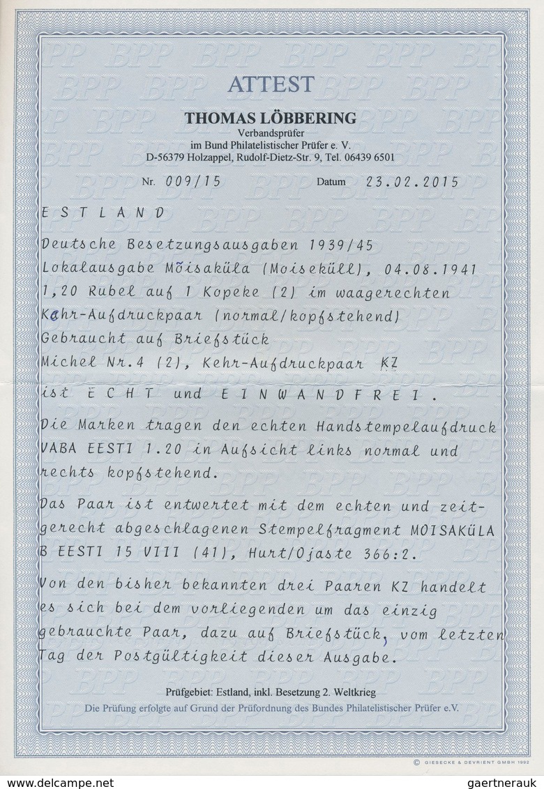 Dt. Besetzung II WK - Estland - Moiseküll (Möisaüla): 1941, 1,20 Auf 1 K Dkl'orange Freimarke "Werkt - Occupazione 1938 – 45