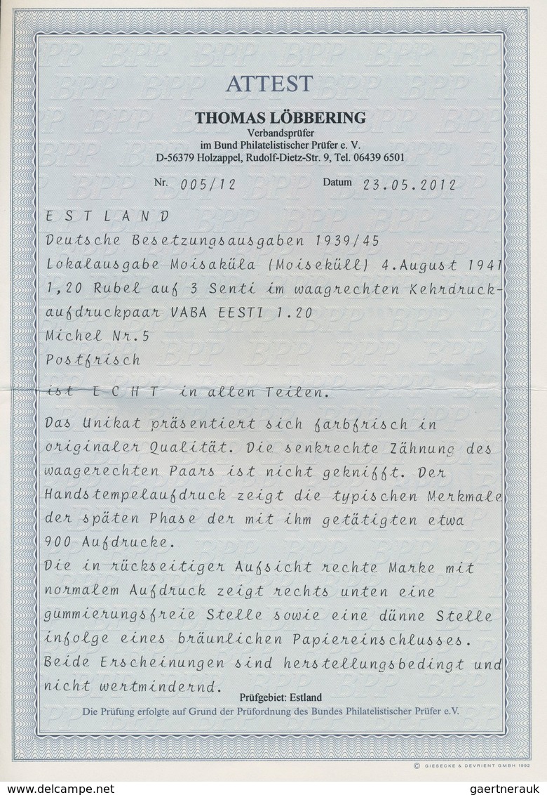 Dt. Besetzung II WK - Estland - Moiseküll (Möisaüla): 1941, 1,20 Auf 3 (S) Dunkelrotorange "100 Jahr - Occupation 1938-45